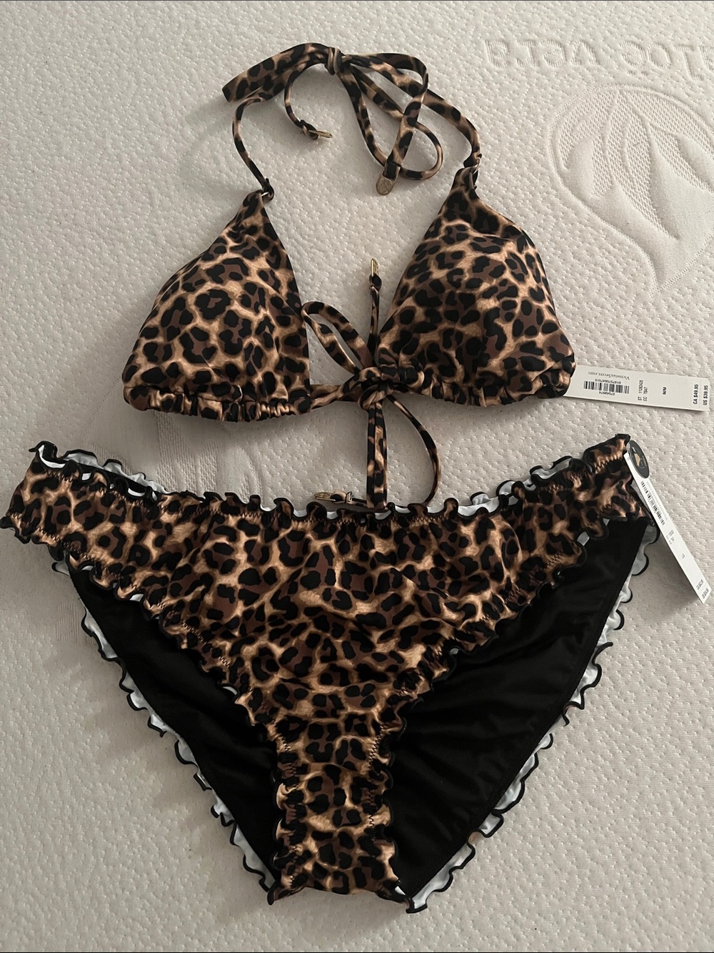 Victoria's Secret Leopard Print Ruffle Triangle Bikini - Tan & Black